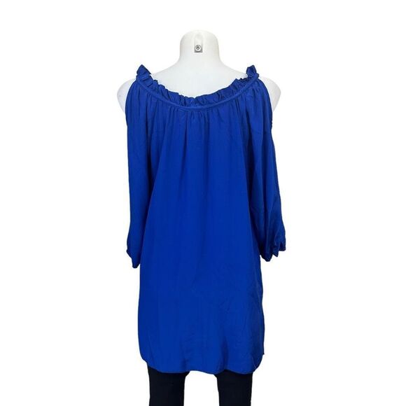 Tracy Reese Blue Cold Shoulder Scoop Neck Tunic Blouse size large 100% Silk - Picture 5 of 9